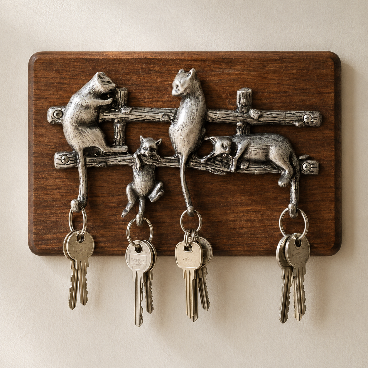Pewter Playing Cats Key Hanger