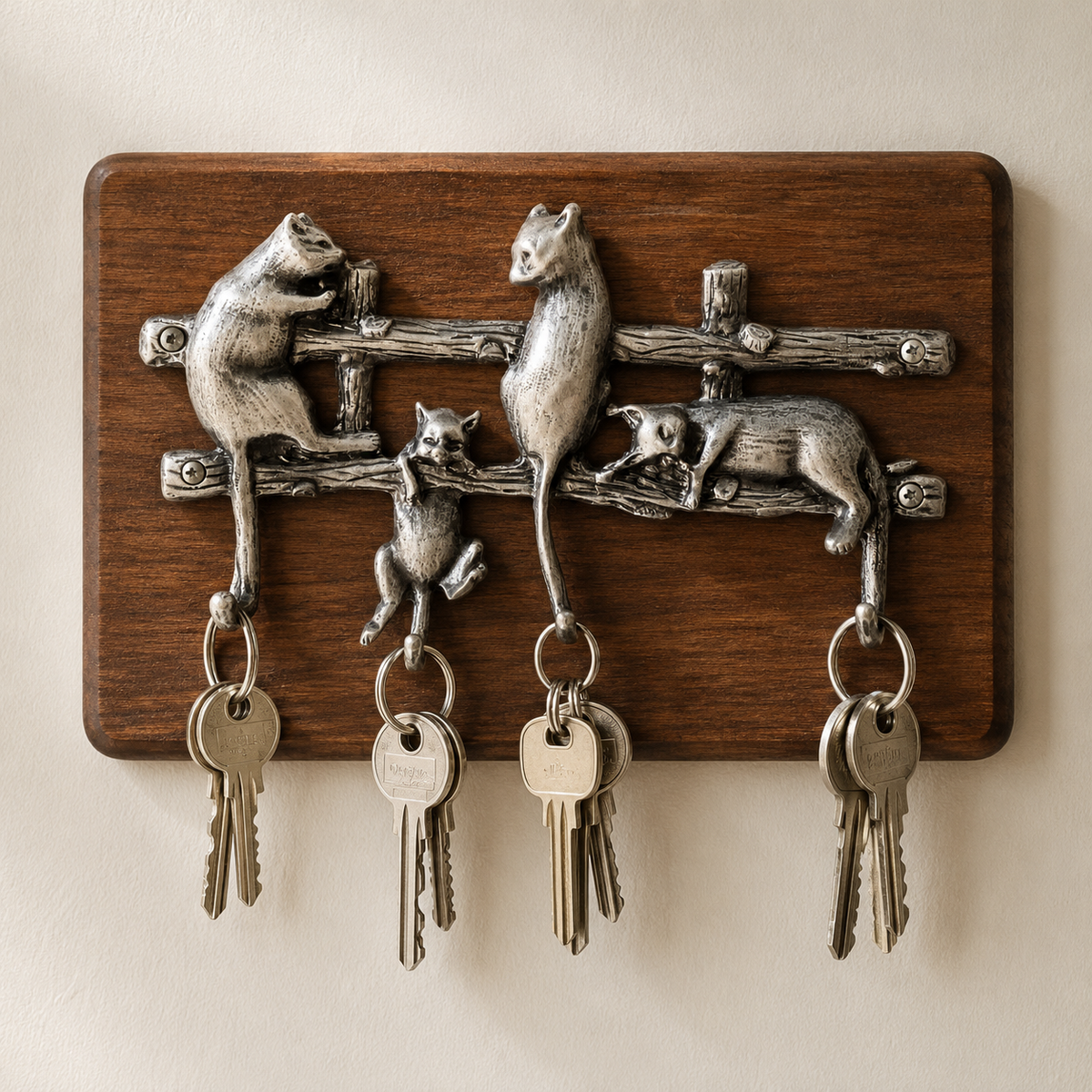 Pewter Playing Cats Key Hanger